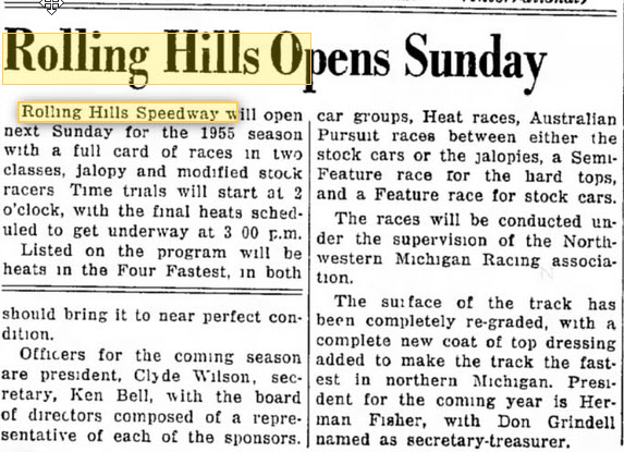 Rolling Hills Speedway - May 27 1955 Article